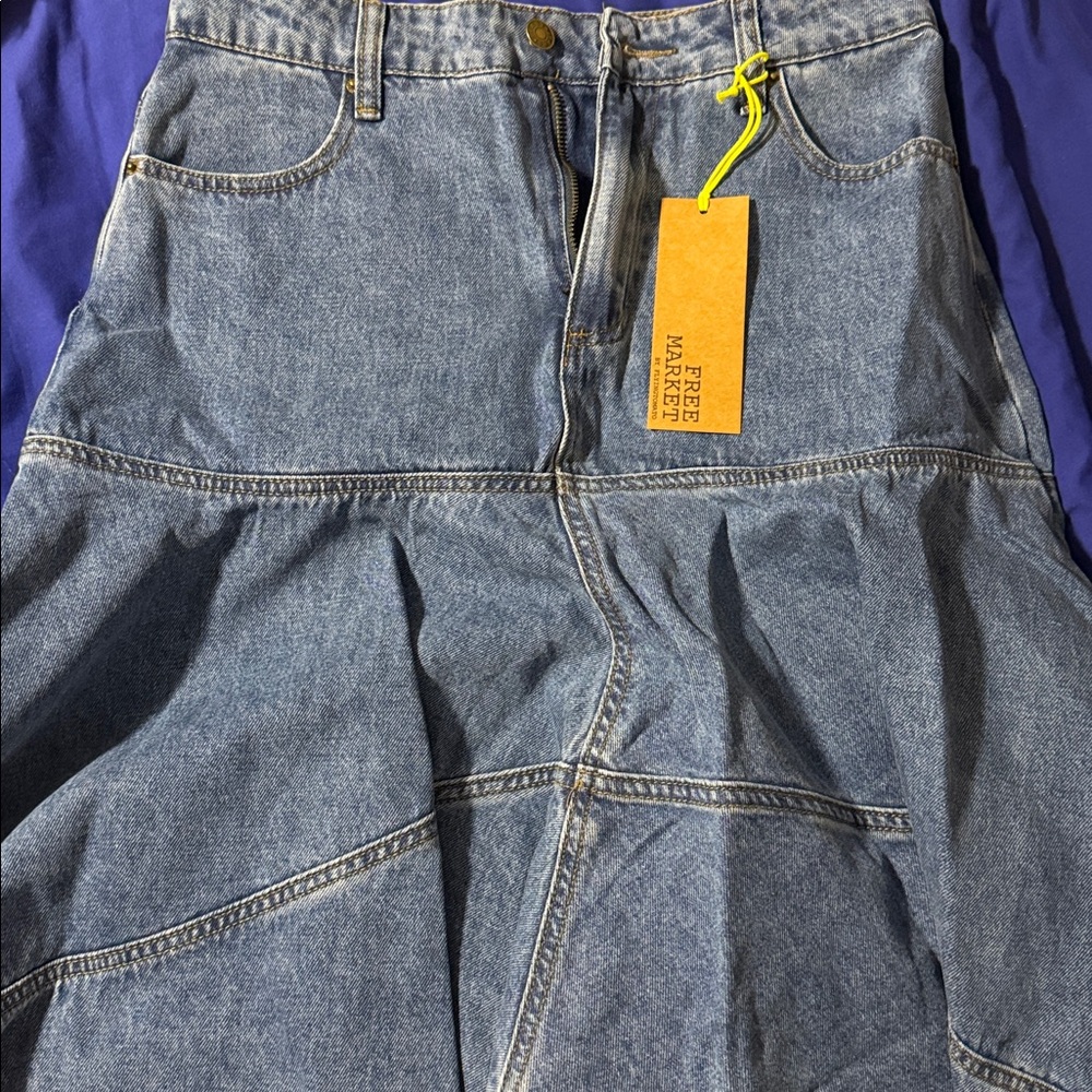 Rashida Medium Blue Denim Hi-Lo Skirt